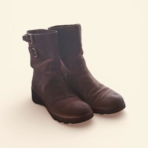 Prada Brown Suede Ankle Boots Lug Sole Buckle – Size 8 / 8.5